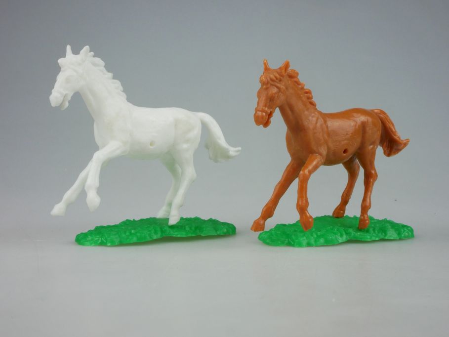 Elastolin Hausser 2 Pferde für Steckfiguren braun weiß selten Figuren 118854