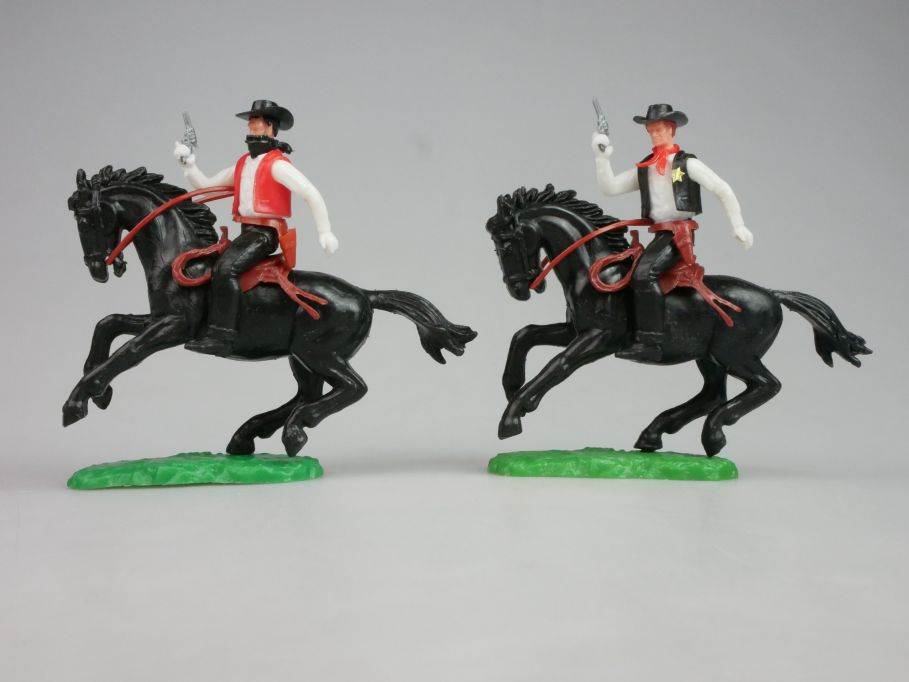 Elastolin Hausser Steckfiguren 2 Cowboy Reiter Bandit Sheriff Figuren 120130