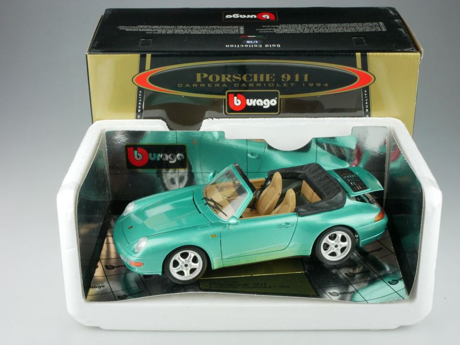 1/18 Porsche 911 Carrera Cabriolet 1994 Bburago Cod. 3340 Gold Coll. +Box 119417