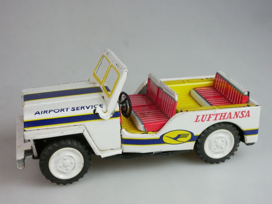 Ichiko Blech Japan Jeep LUFTHANSA Airport Service 18cm tin toy friction 124248