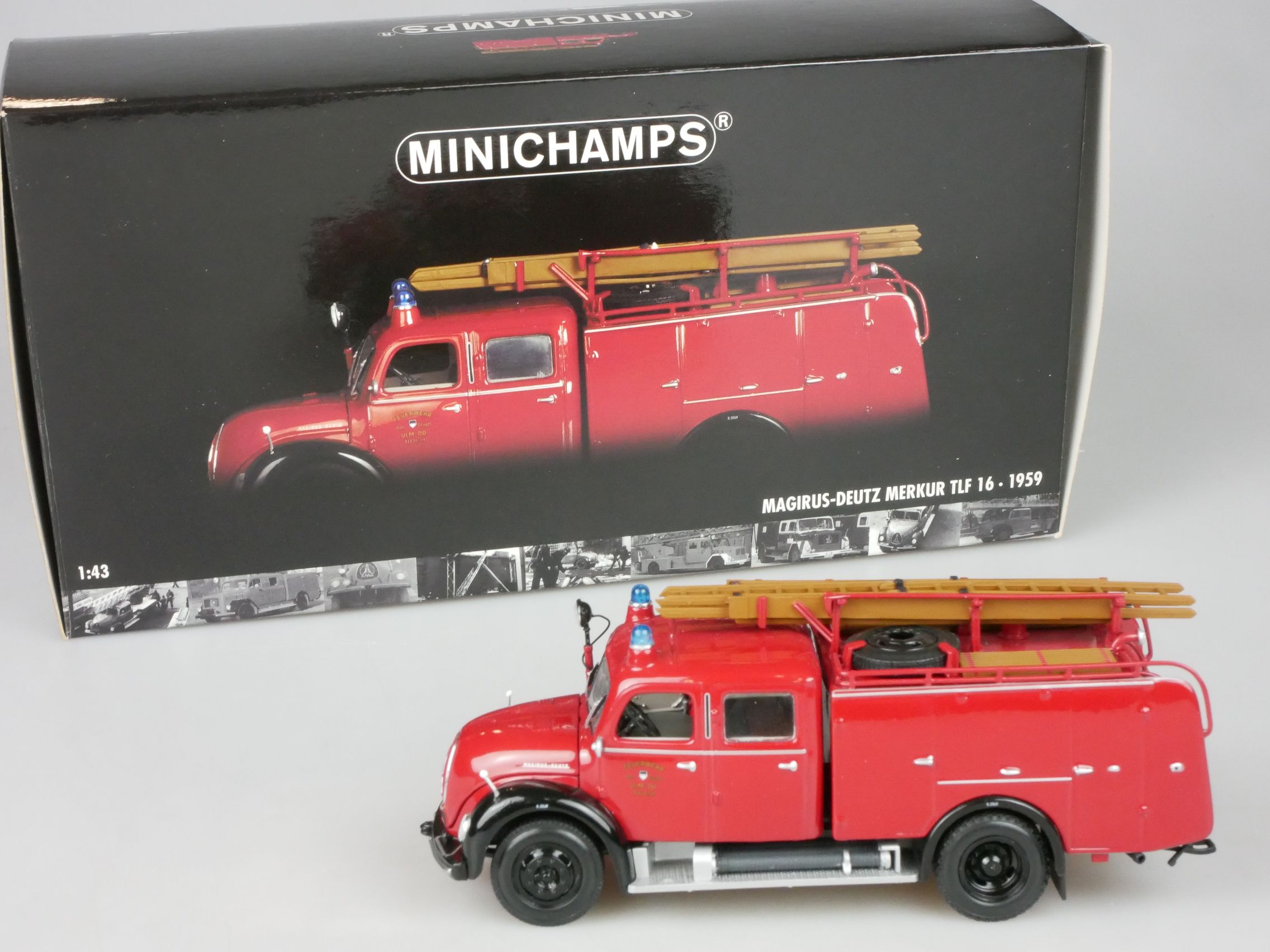 Minichamps 1/43 Magirus Deutz Merkur TLF 16 1959 Feuerwehr Ulm in Box 126185