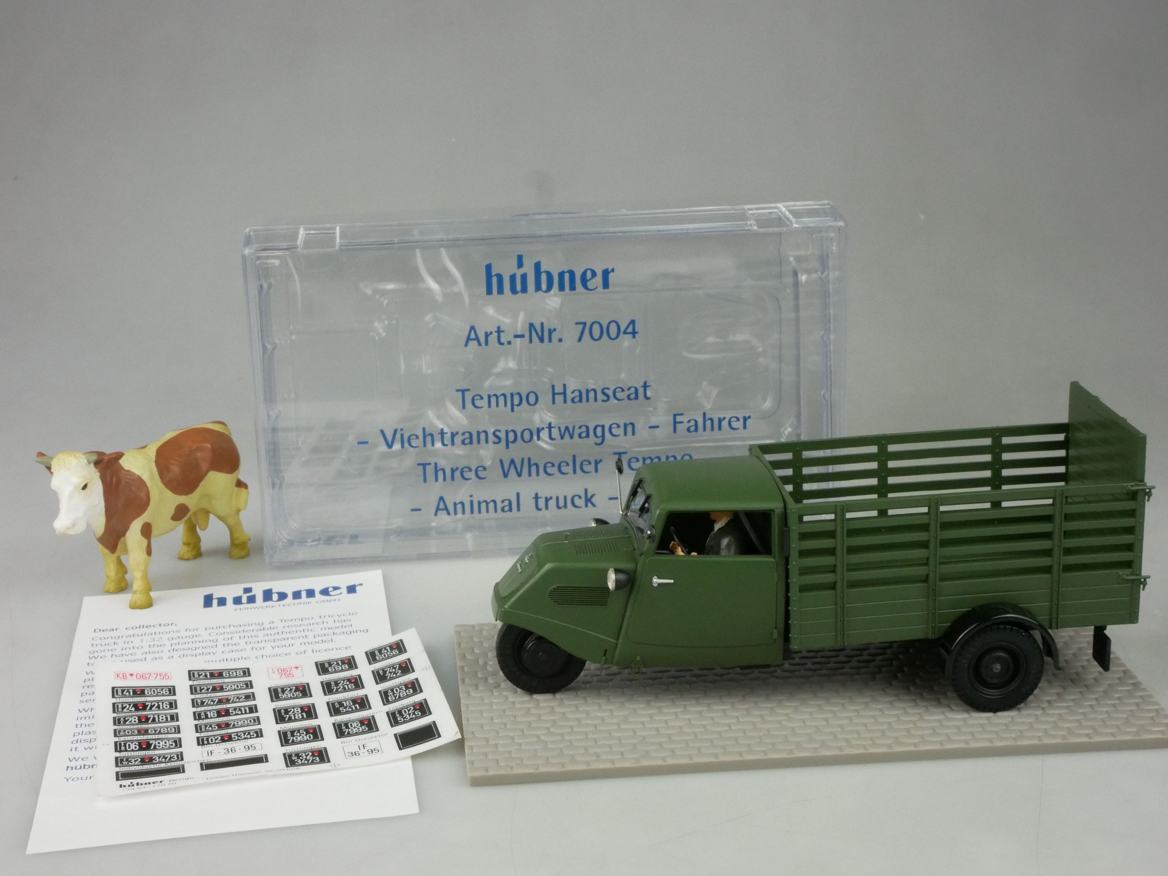 Hübner Spur 1 - 1/32 Tempo Hanseat Viehtransportwagen Modell 7004 + Box 126591